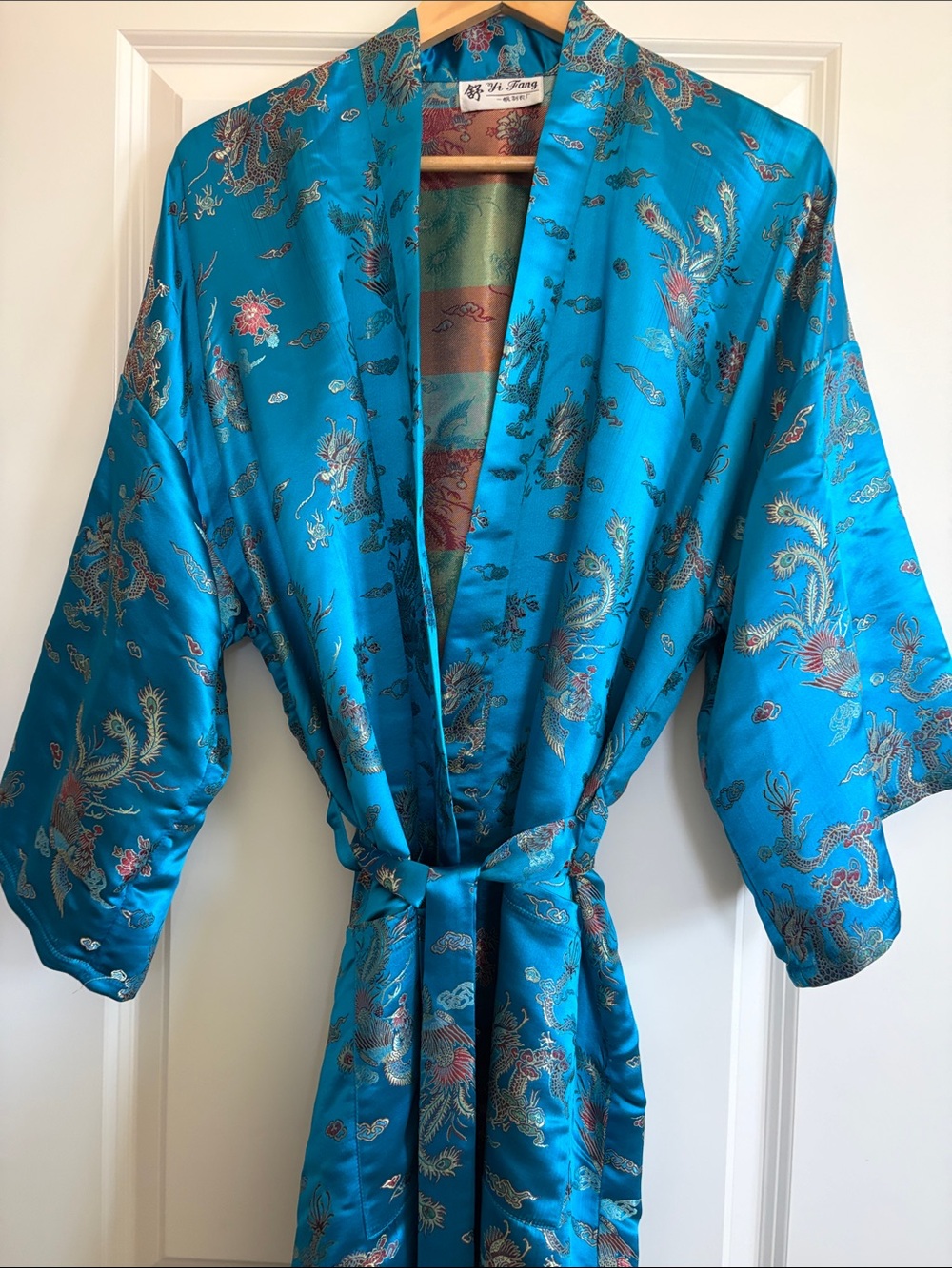 Kimono Robe Turquoise Dragon Print - FANG
